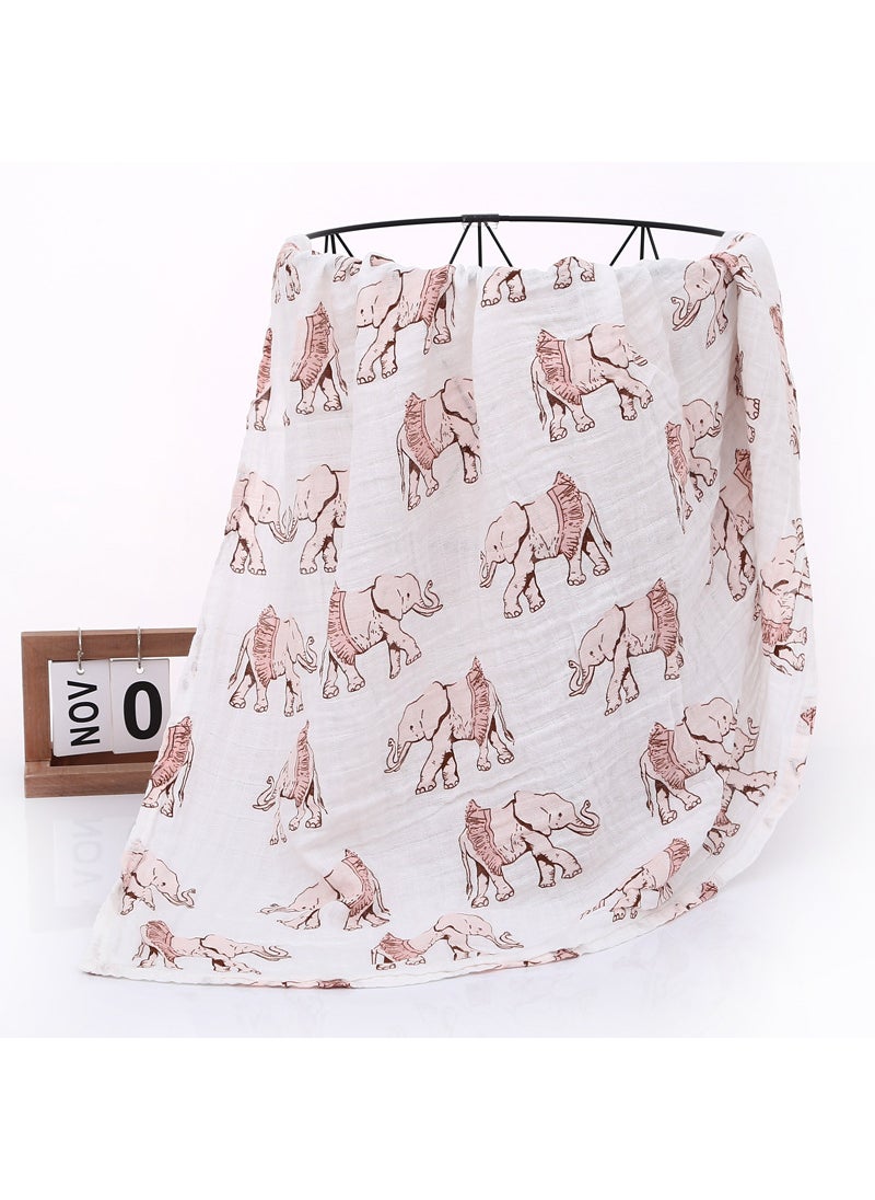 Generic Soft Muslin Swaddle Cartoon Print Baby Blanket Mother and child elephant 