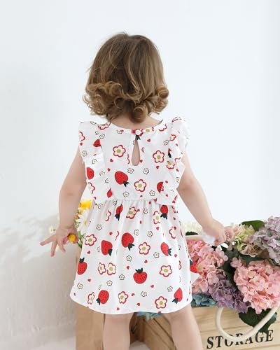 Mioglrie Baby Girl Dress 12-18 Month Girl Clothes Summer Infant Outfits Newborn Ruffle Sleeveless Strawberry Red Sundress Cute Dresses for Girls - Image 3