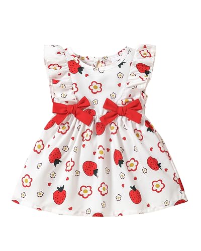 Mioglrie Baby Girl Dress 12-18 Month Girl Clothes Summer Infant Outfits Newborn Ruffle Sleeveless Strawberry Red Sundress Cute Dresses for Girls - Image 1