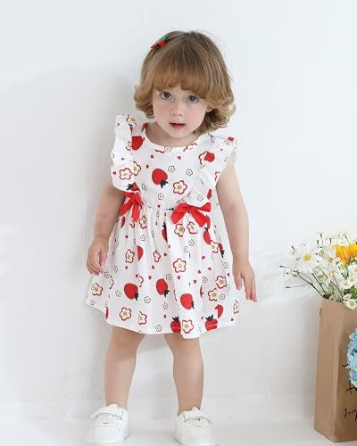 Mioglrie Baby Girl Dress 12-18 Month Girl Clothes Summer Infant Outfits Newborn Ruffle Sleeveless Strawberry Red Sundress Cute Dresses for Girls - Image 2