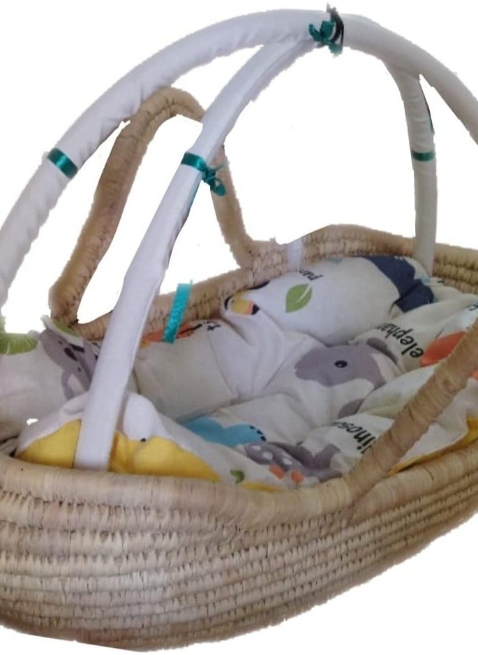 Generic - Strudy wicker babynest with cotton fabric mattress and microfiber filling for infants and toddlers with toll net to prevent insects and two arches to hang baby toys on them - Image 1