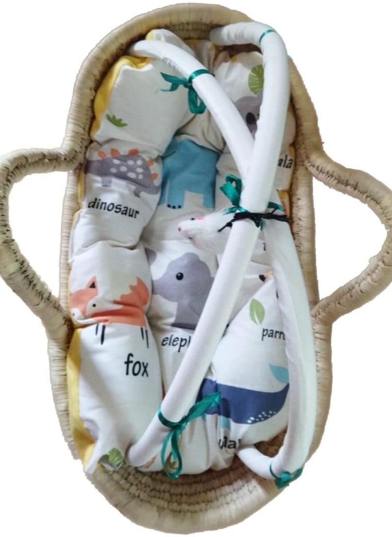 Generic - Strudy wicker babynest with cotton fabric mattress and microfiber filling for infants and toddlers with toll net to prevent insects and two arches to hang baby toys on them - Image 1