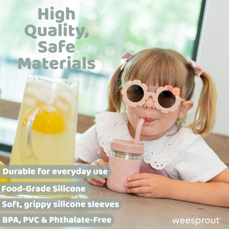 WeeSprout 2-in-1 Drinking Cups for Kids, Durable Stainless Steel Tumbler for Smoothies, Silicone Straws with Stoppers, Premium Plastic Twist Lids, Easy-Grip Sleeves, Set of 4 Dishwasher Safe Kid Cups - Image 4