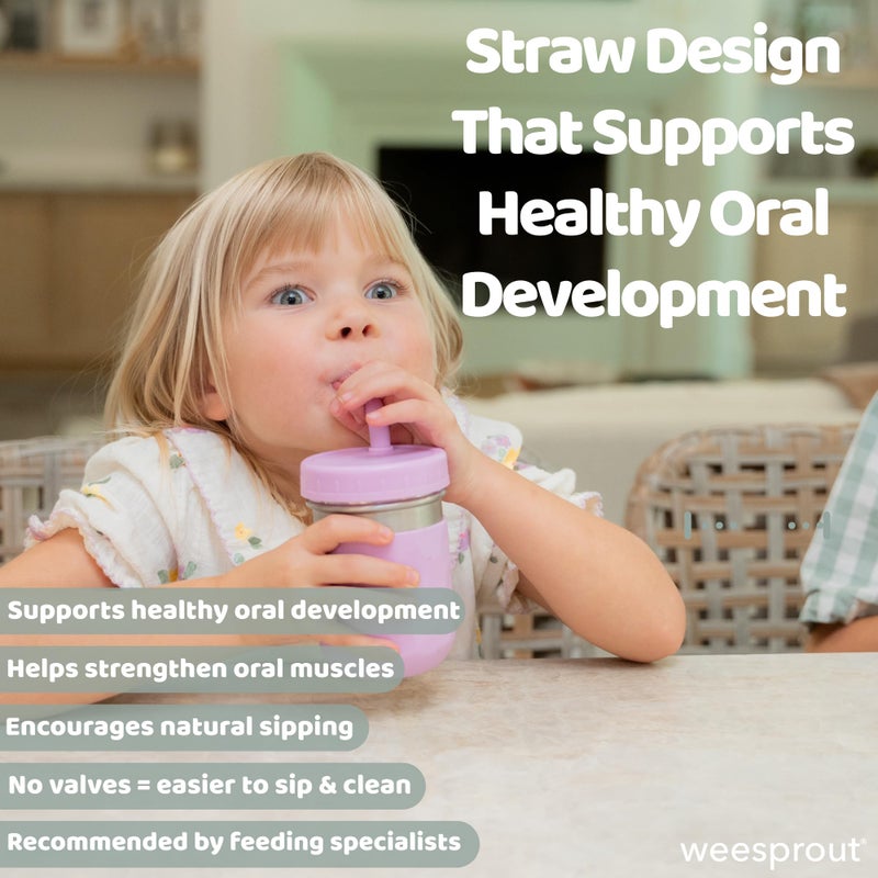 WeeSprout 2-in-1 Drinking Cups for Kids, Durable Stainless Steel Tumbler for Smoothies, Silicone Straws with Stoppers, Premium Plastic Twist Lids, Easy-Grip Sleeves, Set of 4 Dishwasher Safe Kid Cups - Image 3