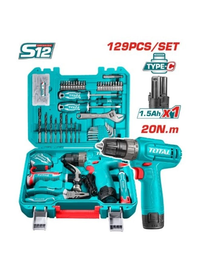 TOTAL 12V 129-Piece Rechargeable Drill Kit - Image 1