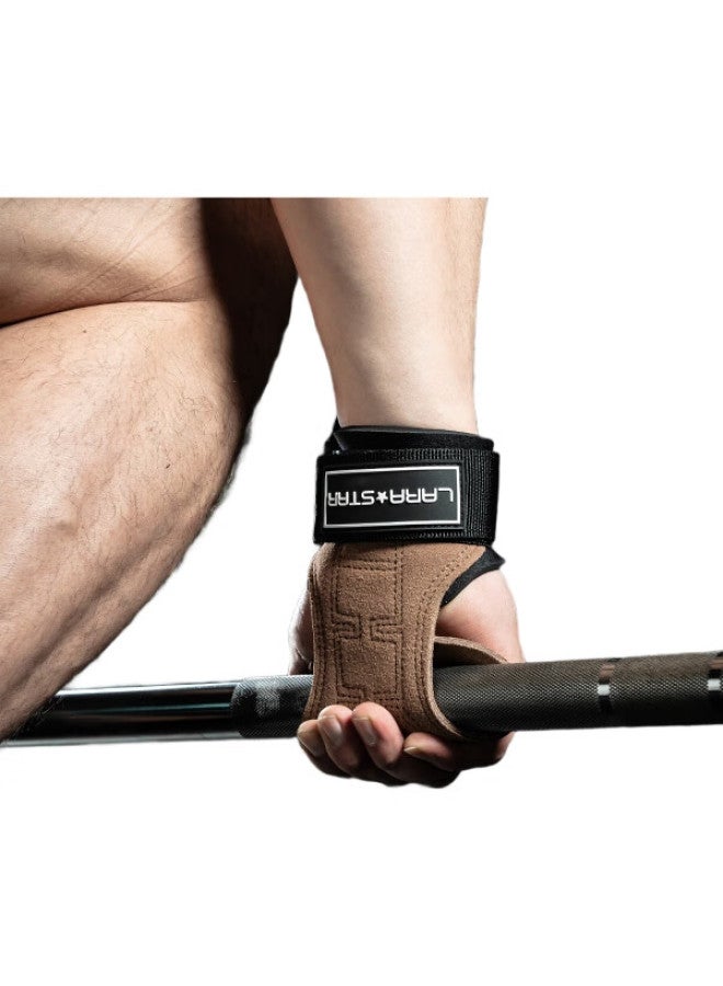 LAURASTAR Laura Star Leather Fitness Palm Support Band, Anti-Callus, Pull-Up Wrist Guard, Deadlift Gloves, Single Bar, Brown - Image 3