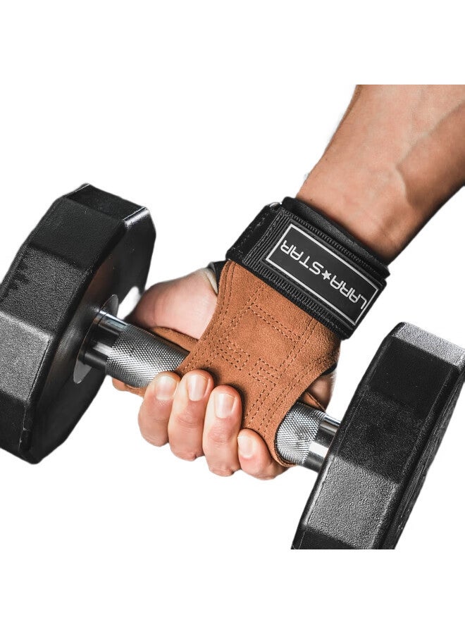 LAURASTAR Laura Star Leather Fitness Palm Support Band, Anti-Callus, Pull-Up Wrist Guard, Deadlift Gloves, Single Bar, Brown - Image 2