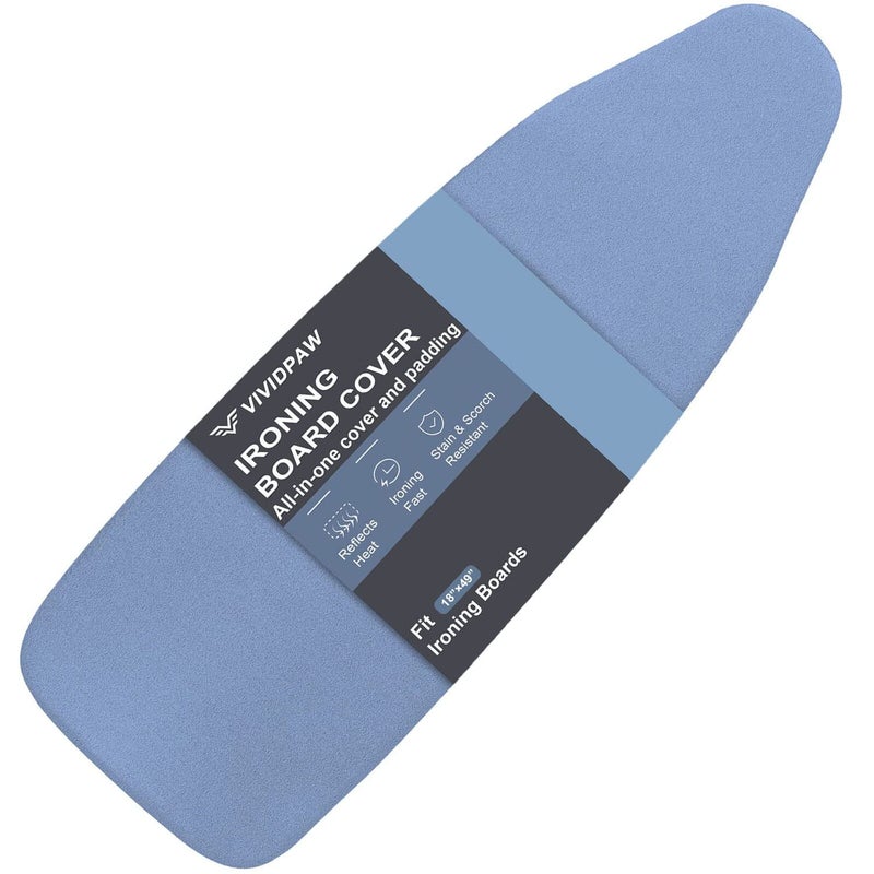 VividPaw Ironing Board Cover and Pad 18x49, Extra Wide, Thick Padding, Elastic Edge, Silicone Coated, Resist Scorching, Heavy Duty Iron Board Covers (Silicone Coating-Blue, 18" x 49") - Image 1