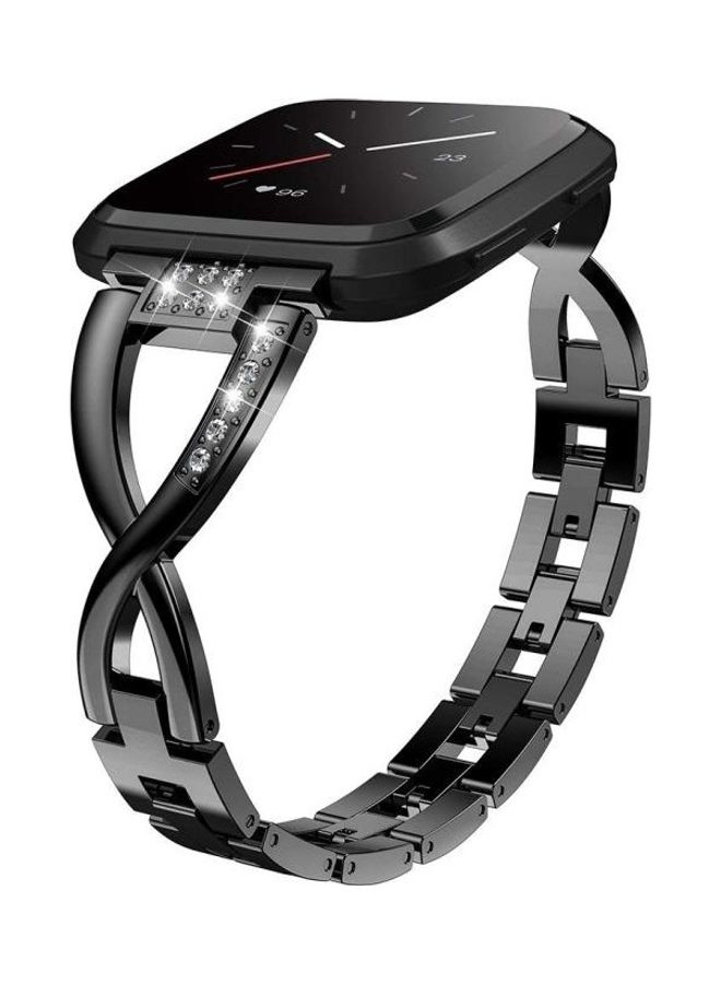 NIBEMINENT Fitbit Versa Lite Edition Universal X-shaped Metal Strap For / 2 Black  - Image 3