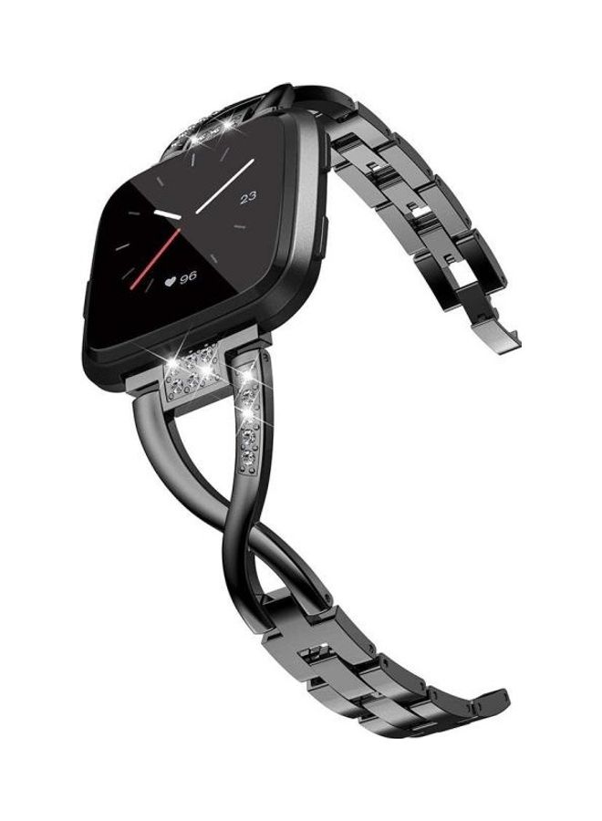 NIBEMINENT Fitbit Versa Lite Edition Universal X-shaped Metal Strap For / 2 Black  - Image 4