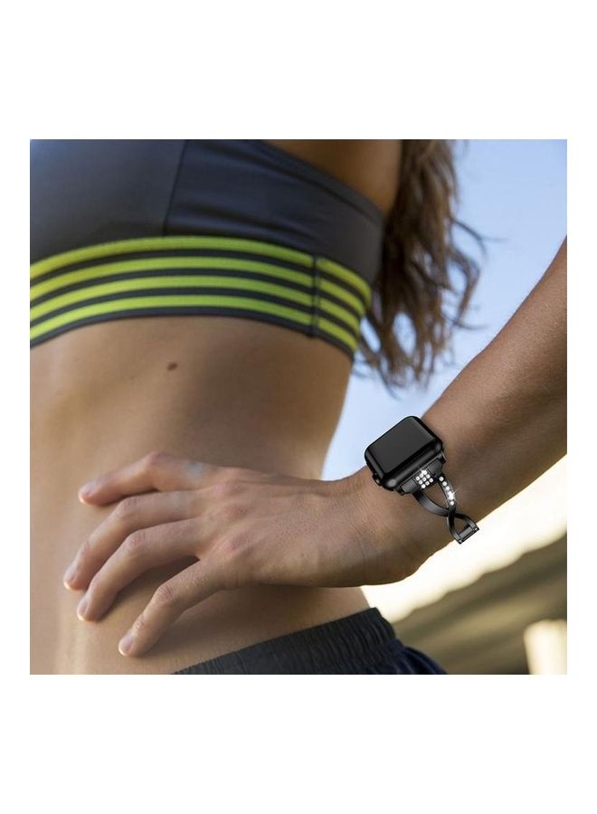 NIBEMINENT Fitbit Versa Lite Edition Universal X-shaped Metal Strap For / 2 Black  - Image 5