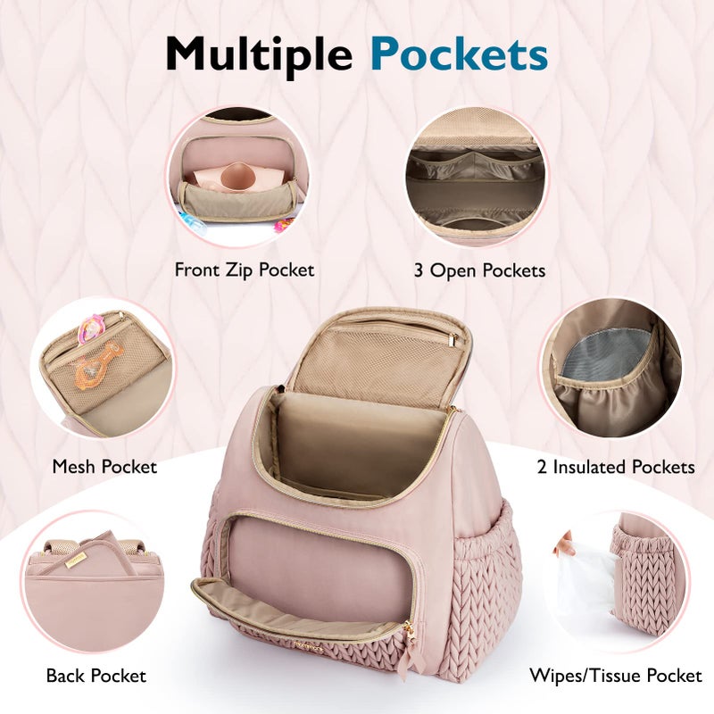 موممور mommore Diaper Bag Small Diaper Backpack Stylish Toddler Baby Mini Maternity Bags Travel Backpacks with Insulated Pockets, Changing Pad, Stroller Straps - Image 4