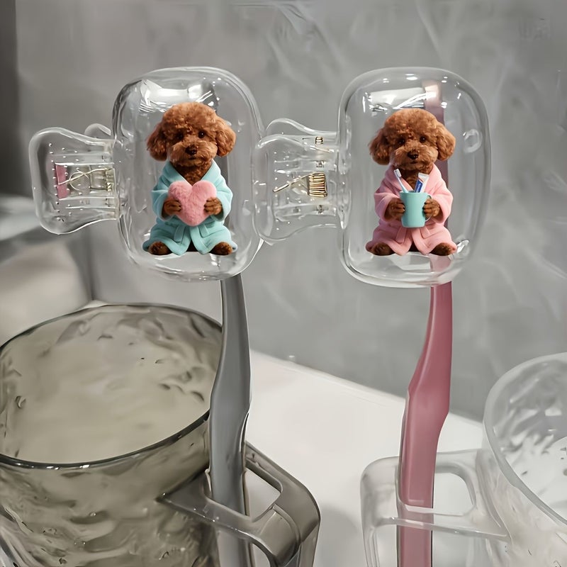 2 غطاء فرشاة أسنان محمول بنمط الدبدوب اللطيف، مناسب للتخزين المنزلي والسفر. - Image 1