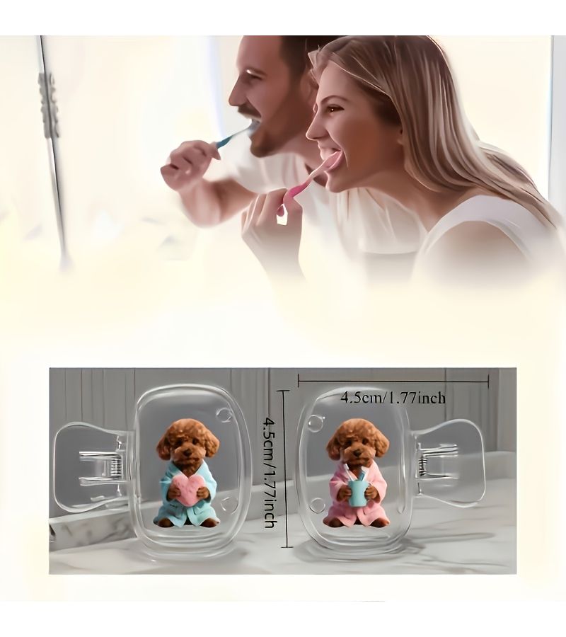 2 غطاء فرشاة أسنان محمول بنمط الدبدوب اللطيف، مناسب للتخزين المنزلي والسفر. - Image 4