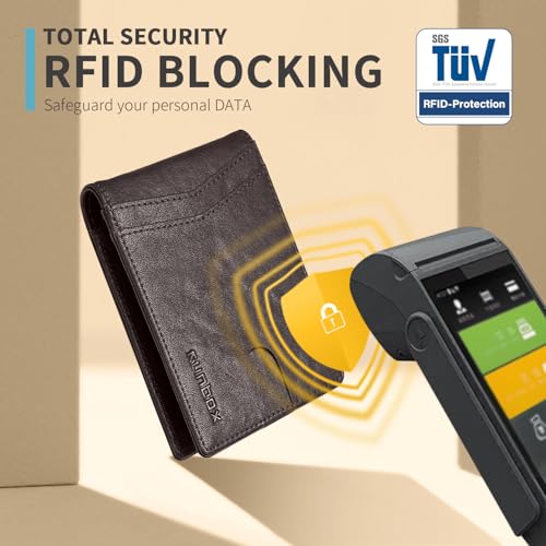 RUNBOX محفظة RUNBOX للرجال والنساء رفيعة RFID جلدية مع نافذتين للهوية وعلبة هدايا - Image 5