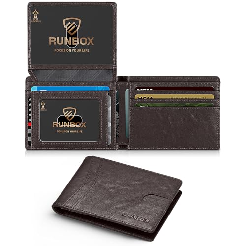 RUNBOX محفظة RUNBOX للرجال والنساء رفيعة RFID جلدية مع نافذتين للهوية وعلبة هدايا - Image 1