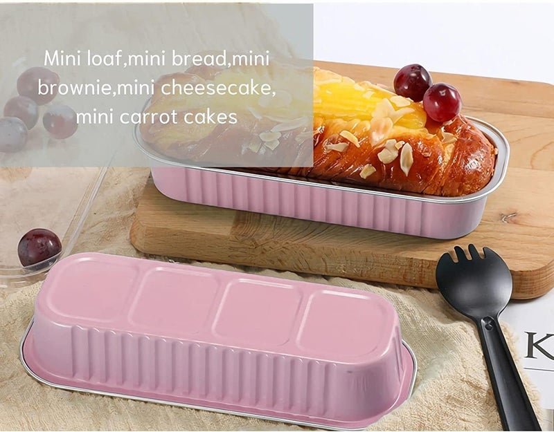 Findful Mini Loaf Baking Pans with Lids And Spoons (100 Pack, 6.8oz) Rectangle Aluminum Foil Baking Pans Tins Containers - Cupcake Containers Wrappers Cheesecake Creme Brulee Ramekins - Image 2