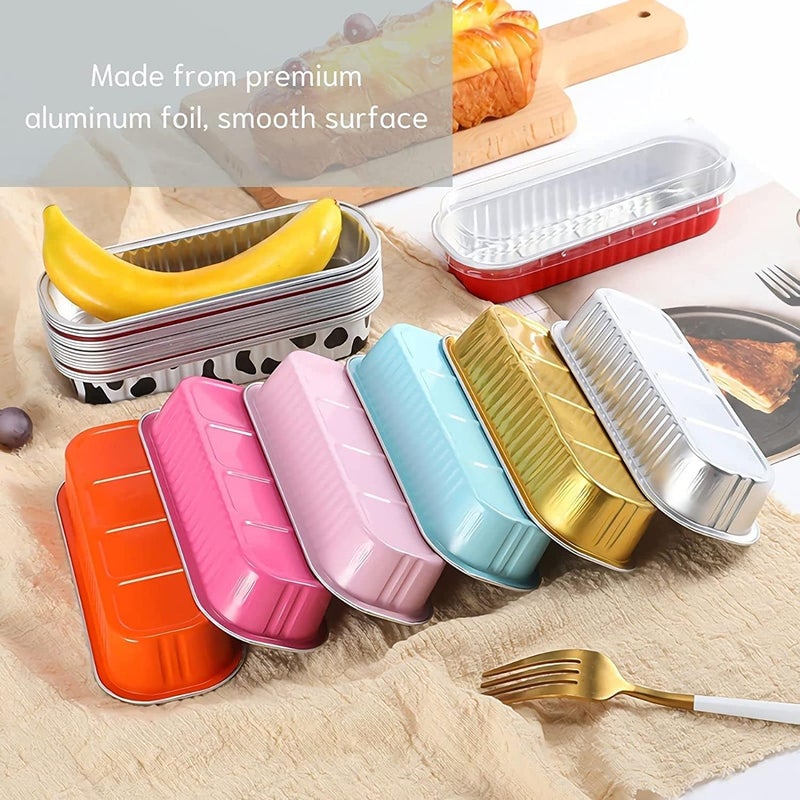 Findful Mini Loaf Baking Pans with Lids And Spoons (100 Pack, 6.8oz) Rectangle Aluminum Foil Baking Pans Tins Containers - Cupcake Containers Wrappers Cheesecake Creme Brulee Ramekins - Image 4