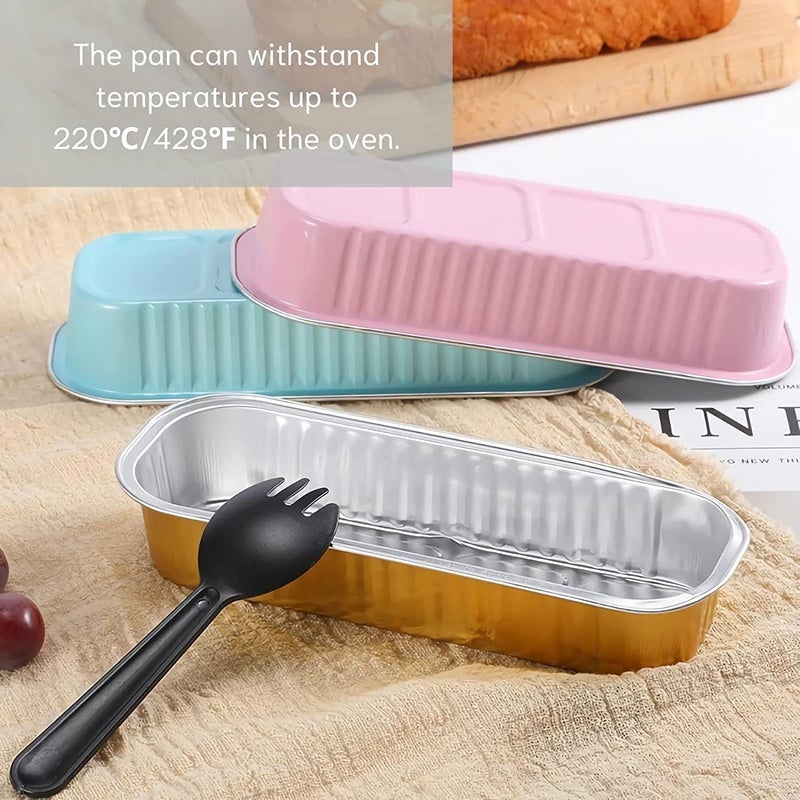 Findful Mini Loaf Baking Pans with Lids And Spoons (100 Pack, 6.8oz) Rectangle Aluminum Foil Baking Pans Tins Containers - Cupcake Containers Wrappers Cheesecake Creme Brulee Ramekins - Image 3