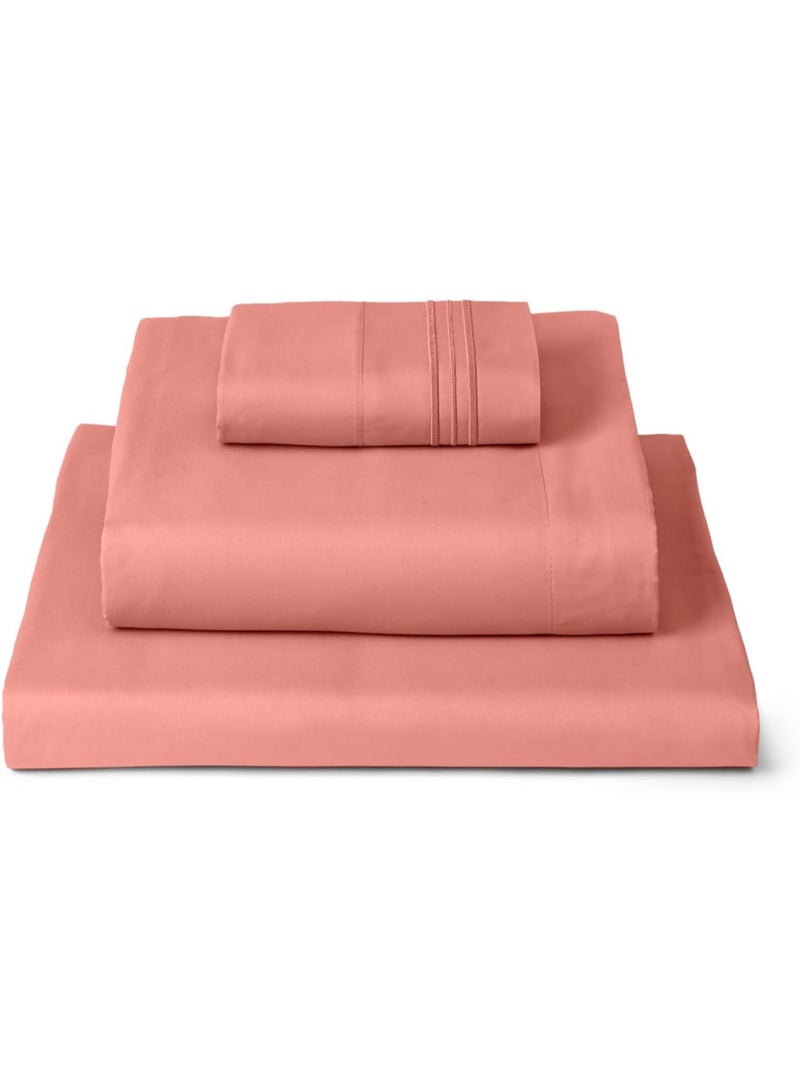 Mellanni Twin Sheets Set - 3 PC Iconic Collection Bedding - Hotel Luxury, Extra Soft, Cooling Bed Sheets - Wrinkle, Fade, Stain Resistant (Twin, Coral) - Image 1