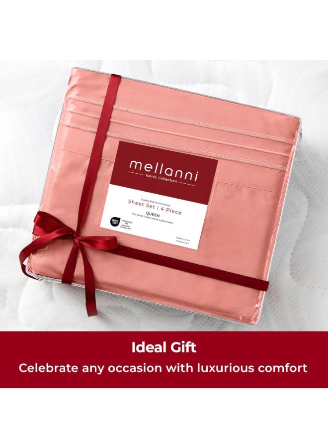 Mellanni Twin Sheets Set - 3 PC Iconic Collection Bedding - Hotel Luxury, Extra Soft, Cooling Bed Sheets - Wrinkle, Fade, Stain Resistant (Twin, Coral) - Image 3