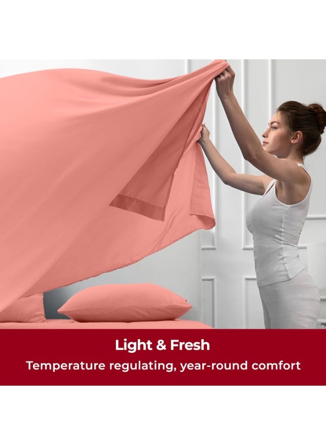 Mellanni Twin Sheets Set - 3 PC Iconic Collection Bedding - Hotel Luxury, Extra Soft, Cooling Bed Sheets - Wrinkle, Fade, Stain Resistant (Twin, Coral) - Image 2