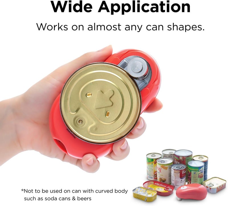 Kitchen Mama One Touch Electric Can Opener: Auto-Stop, Ergonomic Design for Seniors with Arthritis, One Button Press, Smooth Edge, Cordless, Food-Safe, Automatic, Hands Free, Battery Operated (Red) - Image 5
