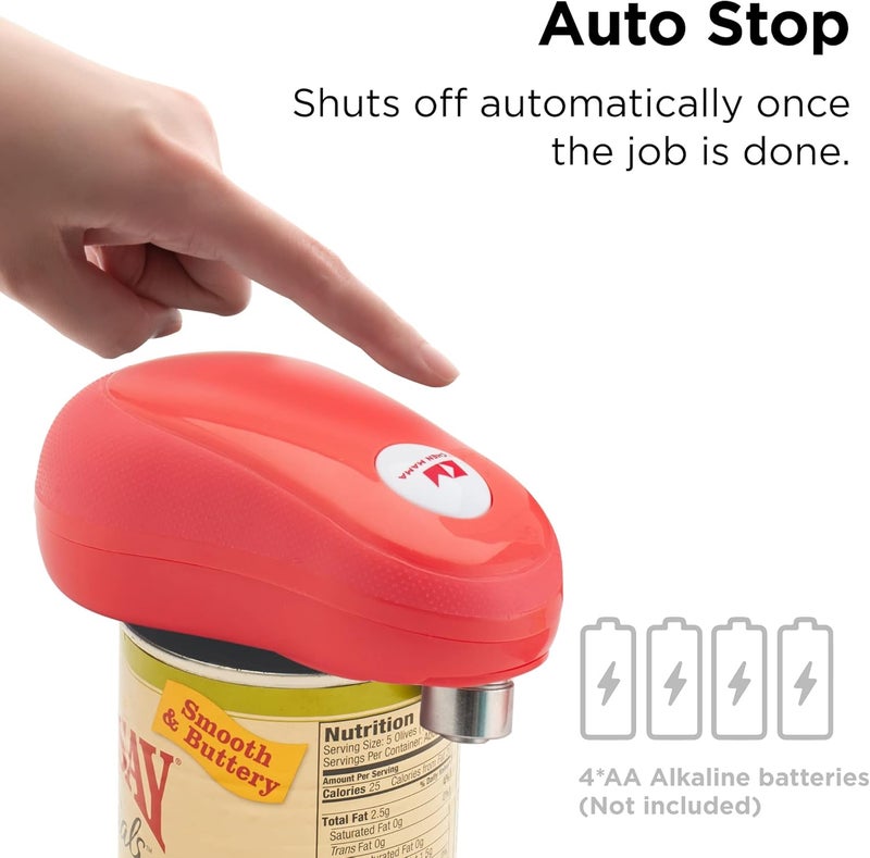 Kitchen Mama One Touch Electric Can Opener: Auto-Stop, Ergonomic Design for Seniors with Arthritis, One Button Press, Smooth Edge, Cordless, Food-Safe, Automatic, Hands Free, Battery Operated (Red) - Image 2