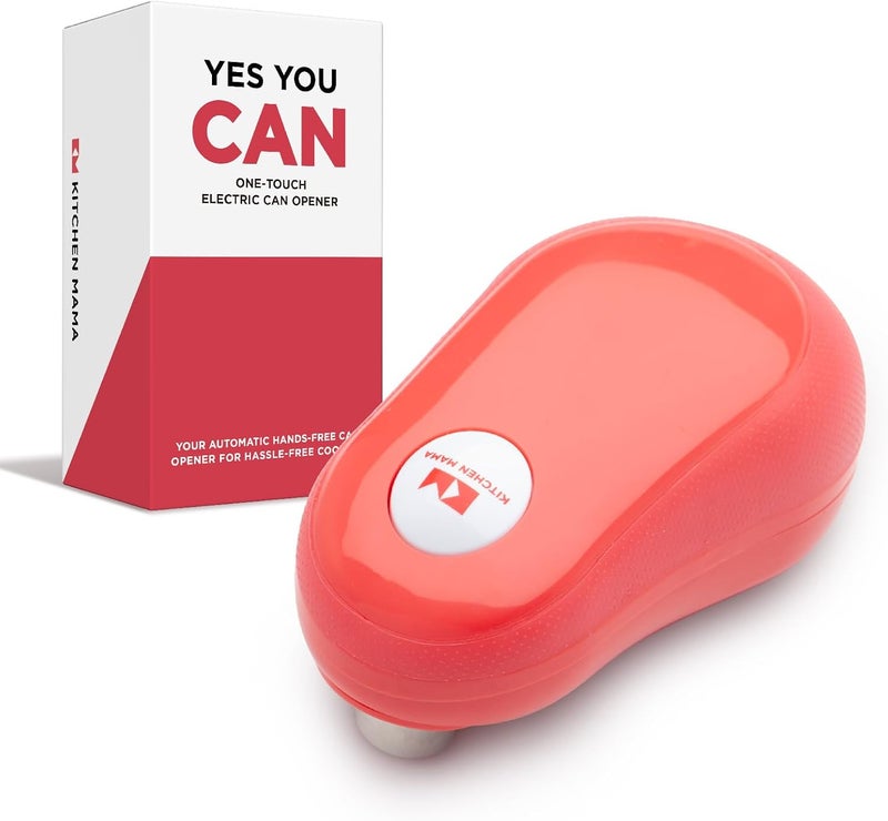 Kitchen Mama One Touch Electric Can Opener: Auto-Stop, Ergonomic Design for Seniors with Arthritis, One Button Press, Smooth Edge, Cordless, Food-Safe, Automatic, Hands Free, Battery Operated (Red) - Image 1