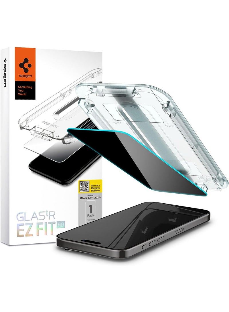 Spigen Glastr Ez Fit [Privacy] for iPhone 15 PRO Tempered Glass Screen Protector with Auto Align Technology - 1 Pack - Image 1