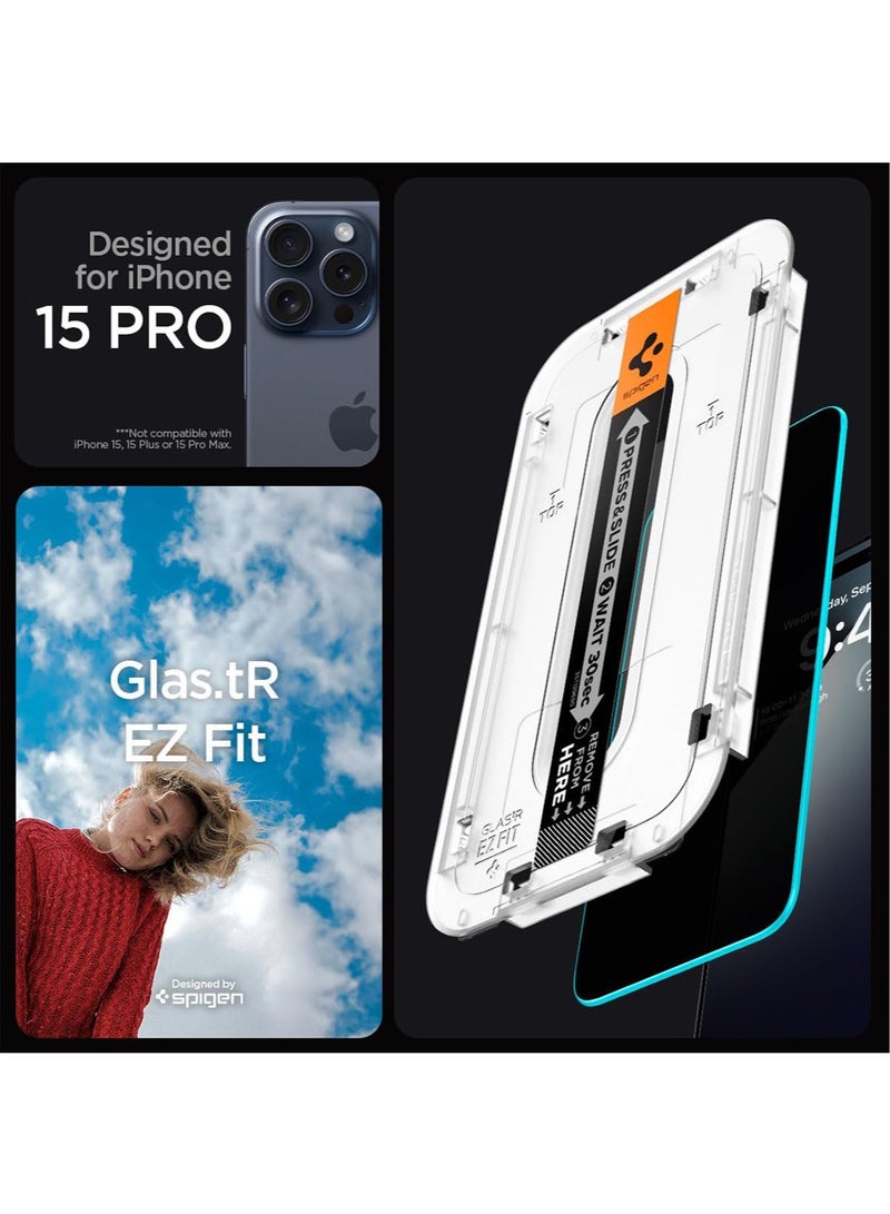 Spigen Glastr Ez Fit [Privacy] for iPhone 15 PRO Tempered Glass Screen Protector with Auto Align Technology - 1 Pack - Image 3