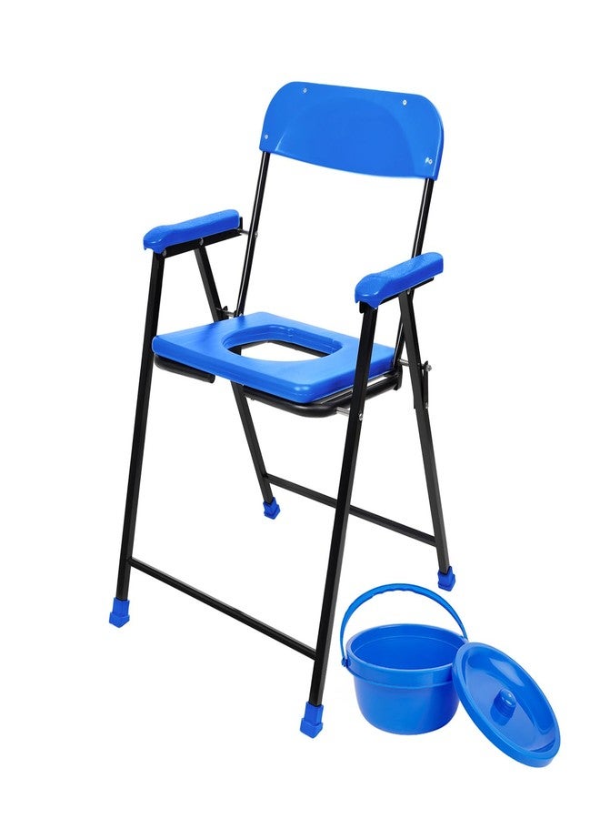 NEOSAFE Premium Folding Mild Steel Shower Bathing Room Commode Stool Indian Toilet Seat Ideal for Elderly Disabled Men and Pregant Women Support (Blue) - Image 1