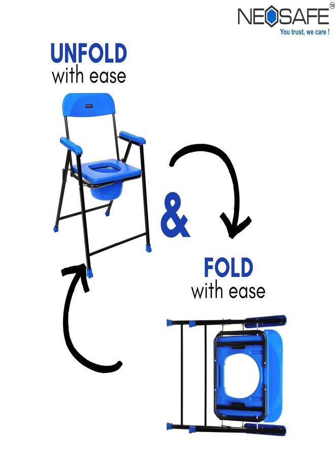 NEOSAFE Premium Folding Mild Steel Shower Bathing Room Commode Stool Indian Toilet Seat Ideal for Elderly Disabled Men and Pregant Women Support (Blue) - Image 4