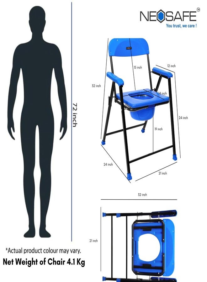 NEOSAFE Premium Folding Mild Steel Shower Bathing Room Commode Stool Indian Toilet Seat Ideal for Elderly Disabled Men and Pregant Women Support (Blue) - Image 5