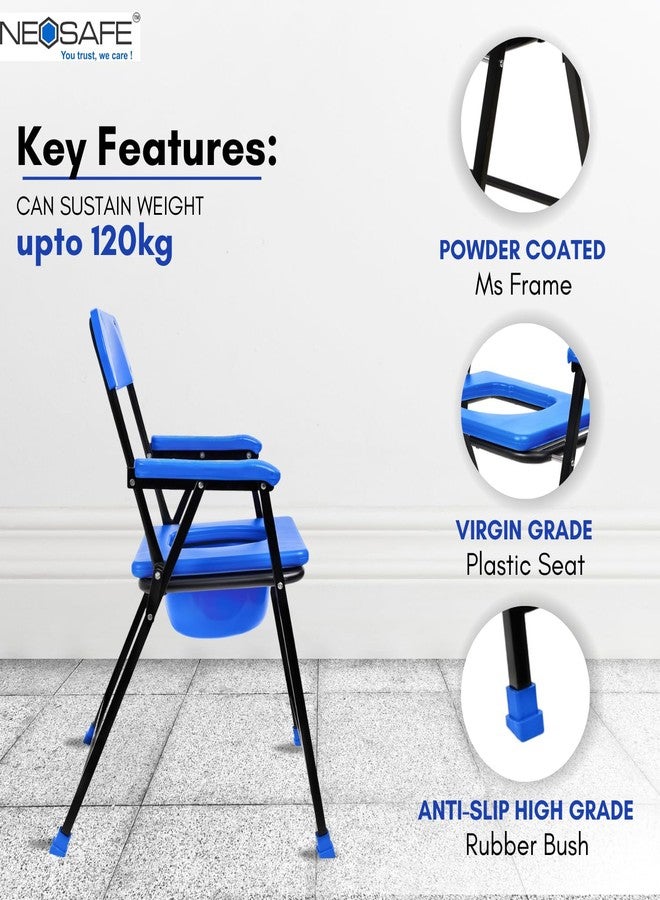 NEOSAFE Premium Folding Mild Steel Shower Bathing Room Commode Stool Indian Toilet Seat Ideal for Elderly Disabled Men and Pregant Women Support (Blue) - Image 3