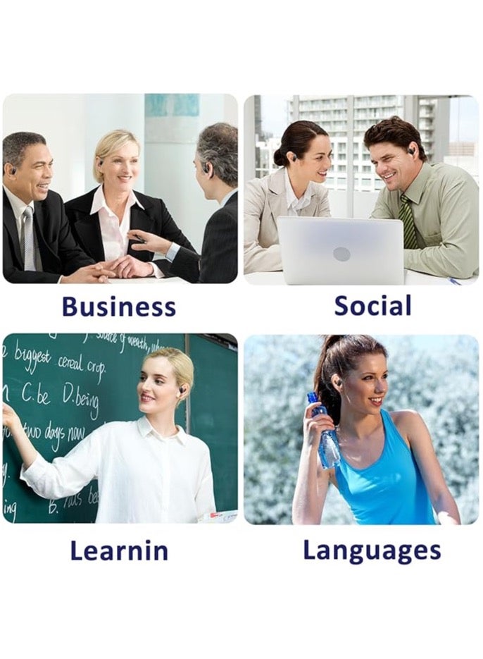 بيوينتي في الوقت الحقيقي منظمة العفو الدولية سماعات 144 لغة الترجمة اللاسلكية بلوتوث ، تصميم الأذن المفتوحة ، 25 ساعة وقت التشغيل ، مع السفر / الأعمال / تعلم التطبيق ، متوافقة مع دائرة الرقابة الداخلية والر - Image 3