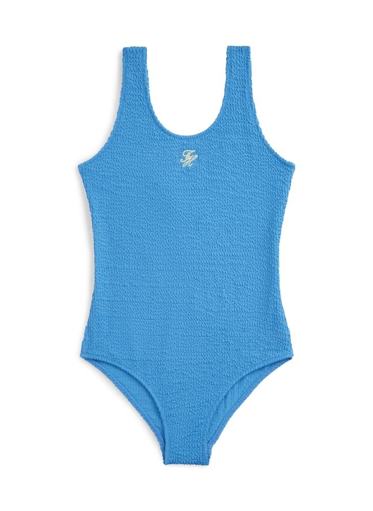 TOMMY HILFIGER Logo Embroidery Textured Scoop Back Swimsuit - Image 1