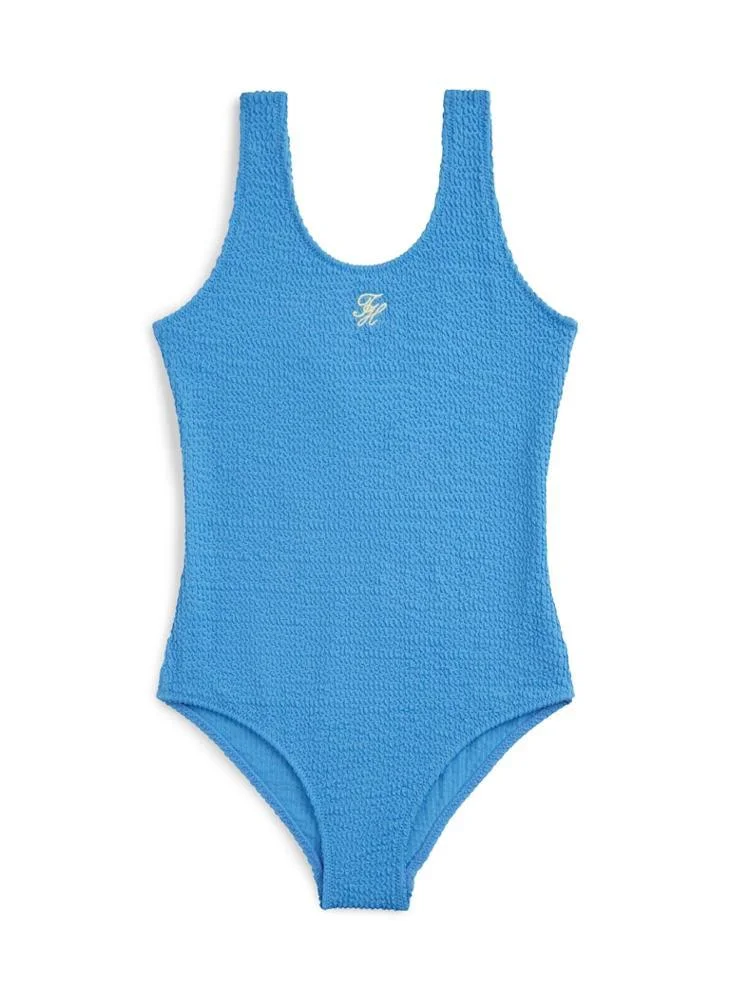 Tommy Hilfiger Logo Embroidery Textured Scoop Back Swimsuit