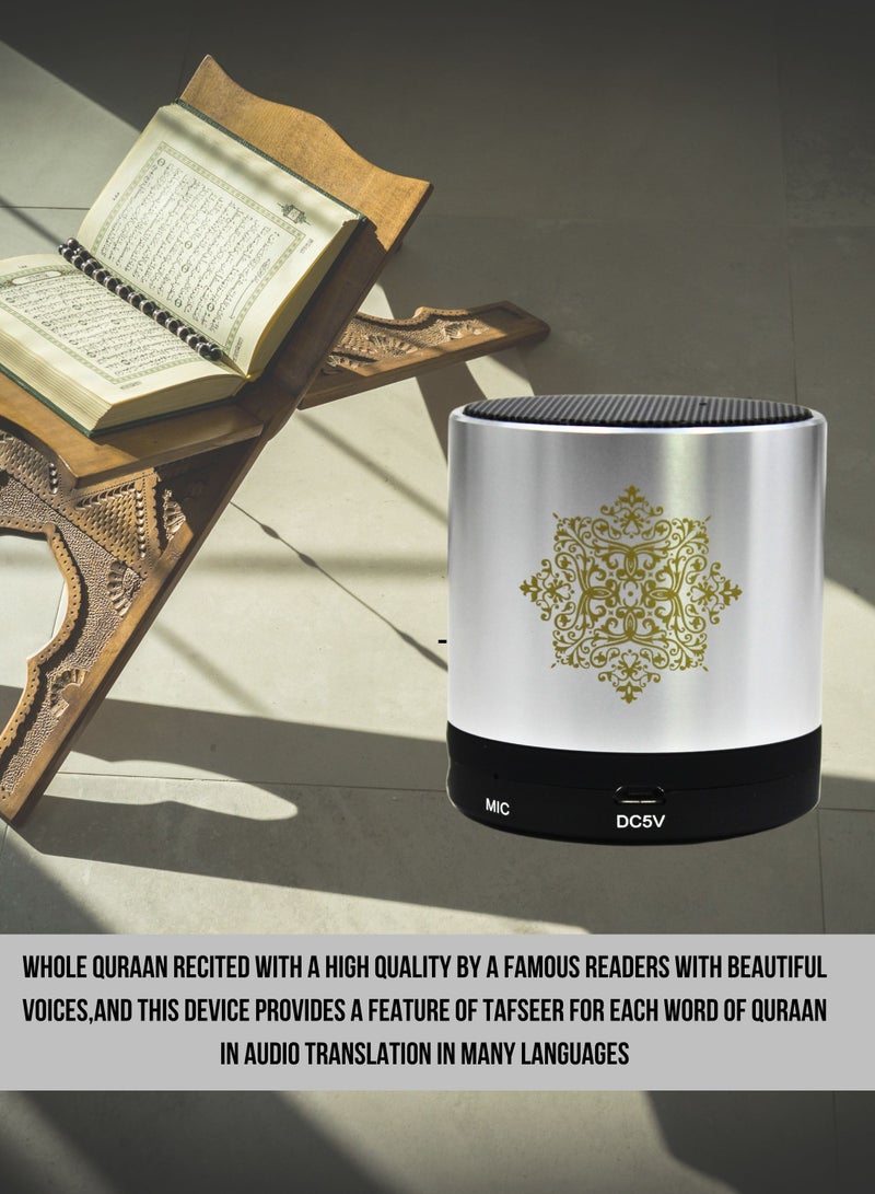 Portable quran speaker, Bluetooth Speaker,with remote,Holy Quran Speaker With Tafseer and Hadith in Voice of many Famous Reciters, (Silver/black) - Image 2
