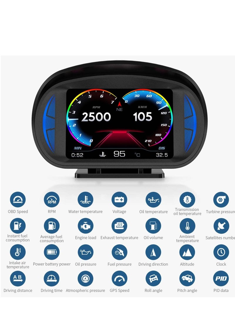 OBD2 Digital Speedometer, Universal Head Up Display (HUD), with Digital Multi Function and Multi Alarm Setting HD Display, with Speed, Tachometer, Troubleshooting, for Most Vehicles After 2008
