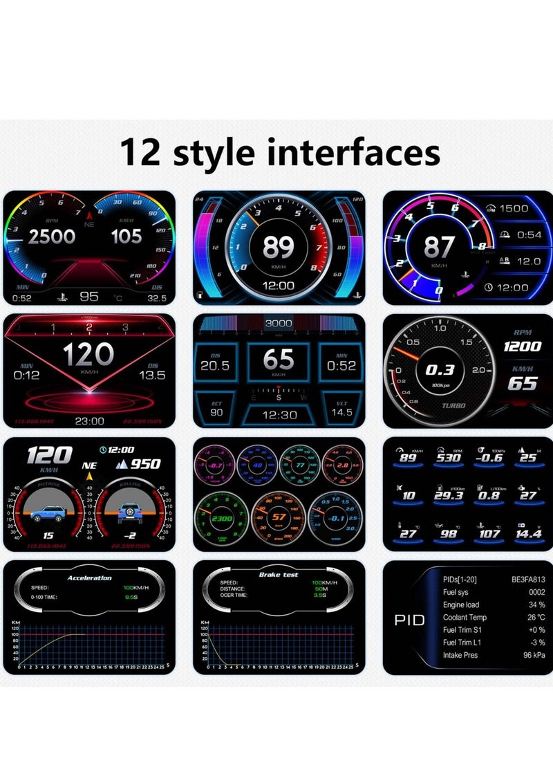 OBD2 Digital Speedometer, Universal Head Up Display (HUD), with Digital Multi Function and Multi Alarm Setting HD Display, with Speed, Tachometer, Troubleshooting, for Most Vehicles After 2008