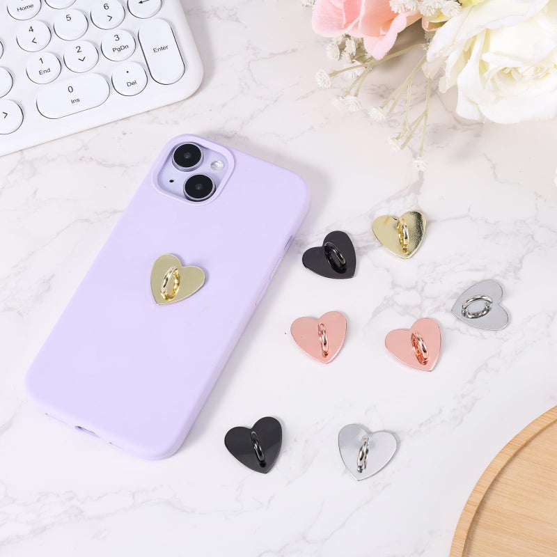 Gosknor 8pcs Heart Cell Phone Ring Holder, Metal Finger Ring Stand Heart-Shaped Sticky Phone Grip Loop Adhesive Phone Charm Hook for Mobile Phone Case Pad Tablet DIY Accessories ï»¿ - Image 3