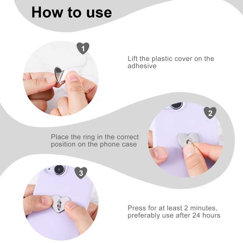 Gosknor 8pcs Heart Cell Phone Ring Holder, Metal Finger Ring Stand Heart-Shaped Sticky Phone Grip Loop Adhesive Phone Charm Hook for Mobile Phone Case Pad Tablet DIY Accessories ï»¿ - Image 5