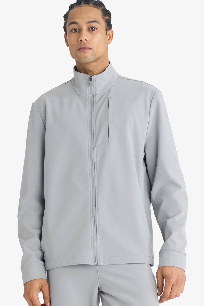 DeFacto Grey Man Stand- Up Collar Long Sleeve Cardigan Casual - Image 1