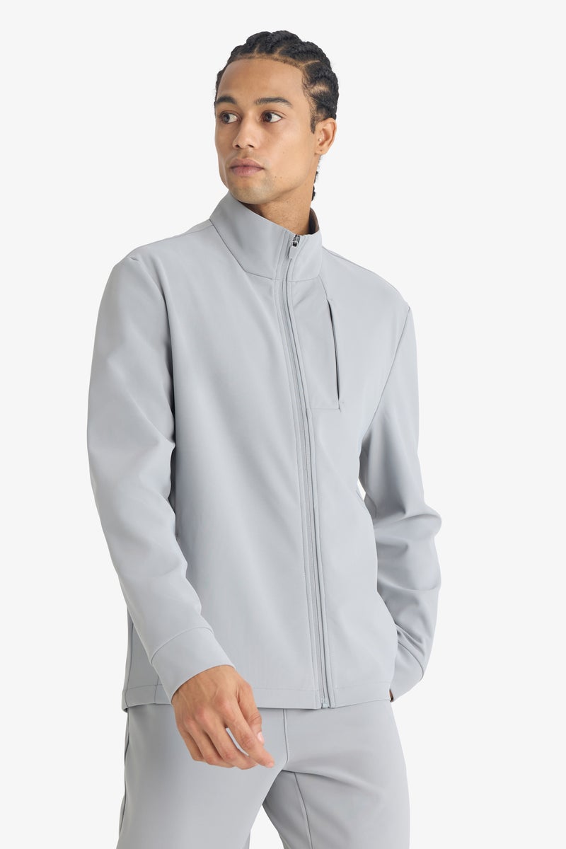 DeFacto Grey Man Stand- Up Collar Long Sleeve Cardigan Casual - Image 4