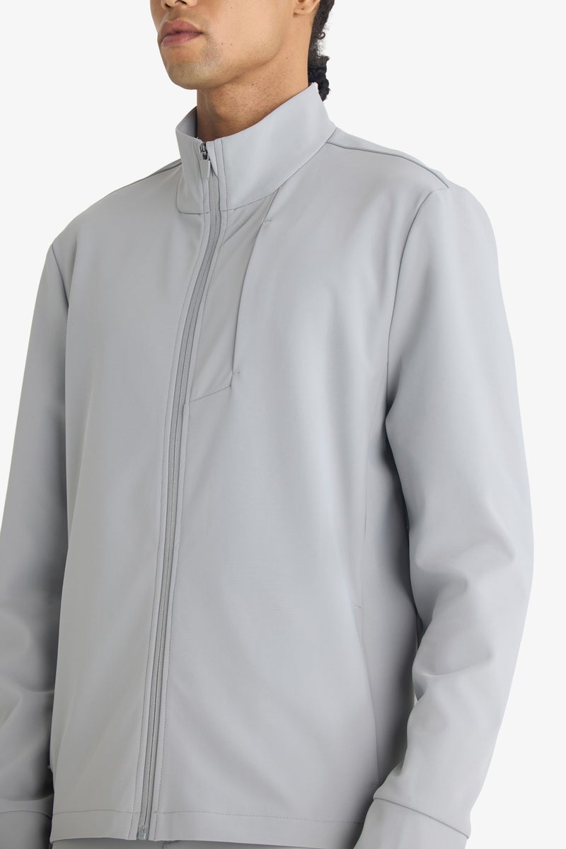 DeFacto Grey Man Stand- Up Collar Long Sleeve Cardigan Casual - Image 5