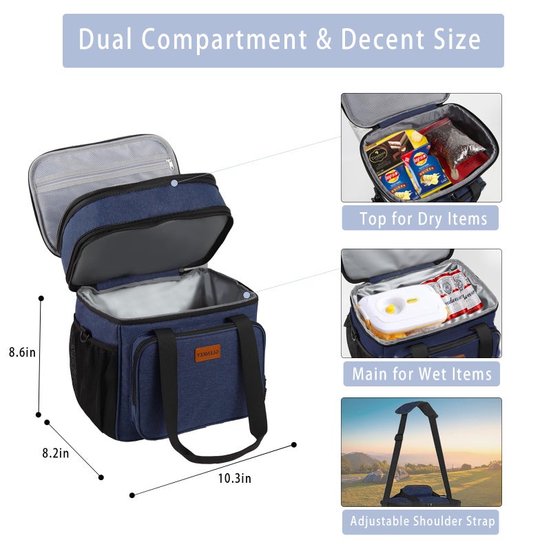 GLENKEY Expandable Large Lunch Box, Insulated Heavy Duty Lunch Bag Waterproof Leakproof Durable Cooler Bag for Men Women Adults Work Construction Camping Trip, 16L, Blue, GLENKEY - Image 2