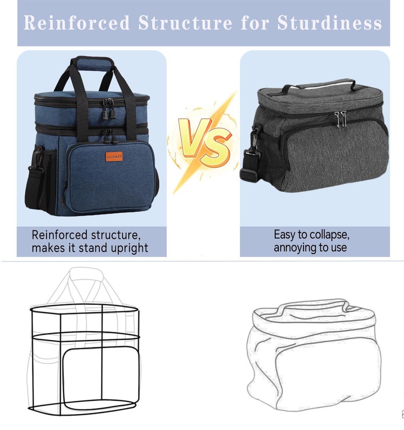 GLENKEY Expandable Large Lunch Box, Insulated Heavy Duty Lunch Bag Waterproof Leakproof Durable Cooler Bag for Men Women Adults Work Construction Camping Trip, 16L, Blue, GLENKEY - Image 4