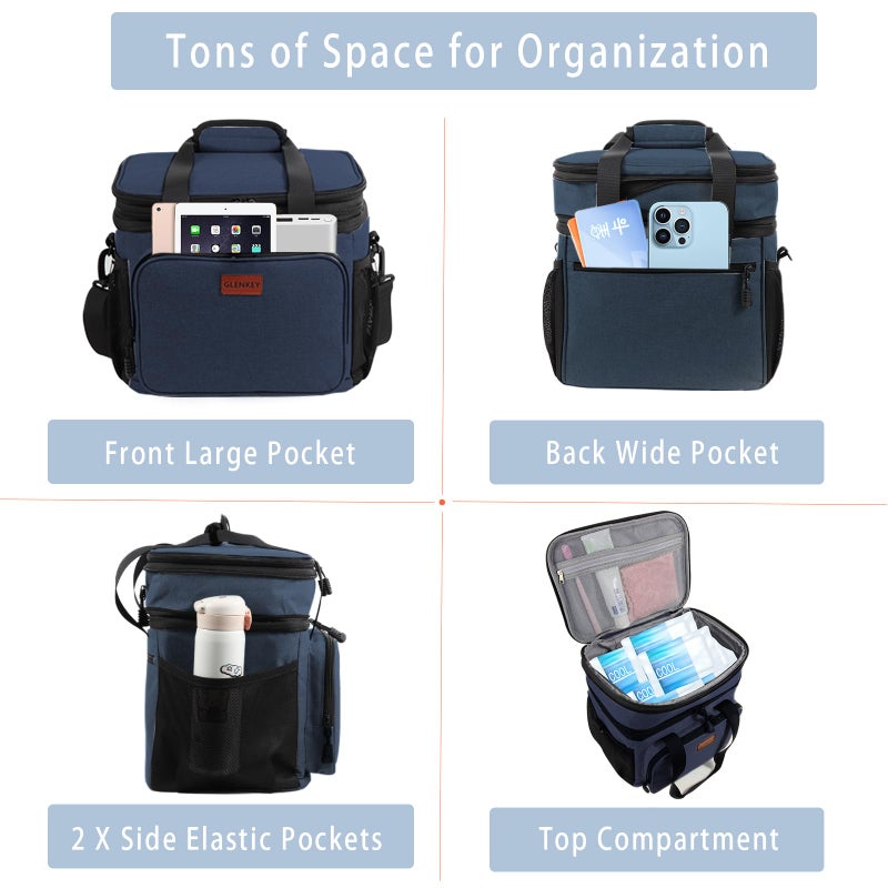 GLENKEY Expandable Large Lunch Box, Insulated Heavy Duty Lunch Bag Waterproof Leakproof Durable Cooler Bag for Men Women Adults Work Construction Camping Trip, 16L, Blue, GLENKEY - Image 3
