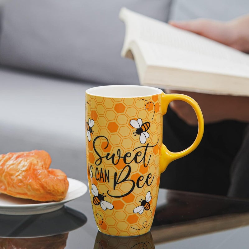 DUSVALLY Ceramic Mug Travel Coffee Mug Porcelain Coffee Cup with Spillproof Lid and Color Box17 OzBeeGifts for Mom - Image 3